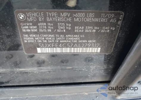 2010 BMW X5 xDrive30I z USA, uszkodzony, nr VIN 5UXFE4C57AL279312